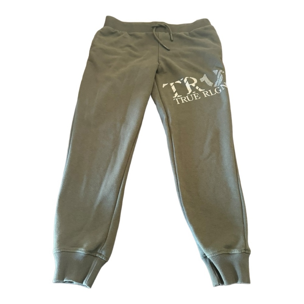 TRUE RELIGION Olive Green Women Adjustable Drawstring Sweatpants Joggers Sz Med